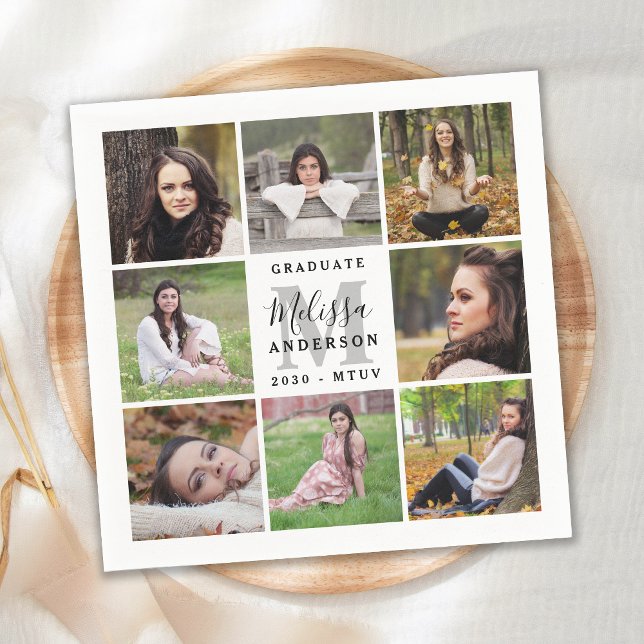 Elegant Graduation Personalised 8 Photo Collage Napkin (Creator Uploaded)