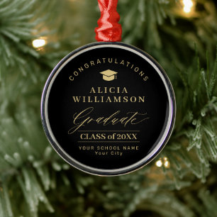 Elegant graduation personalised gold black metal ornament