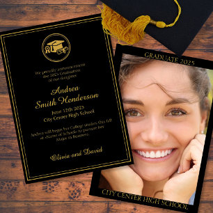 Elegant Graduation Photo Black Announcement