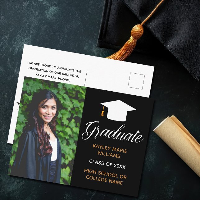 Elegant Graduation Photo Black Gold 2024 Graduate Postcard (Creator Uploaded)