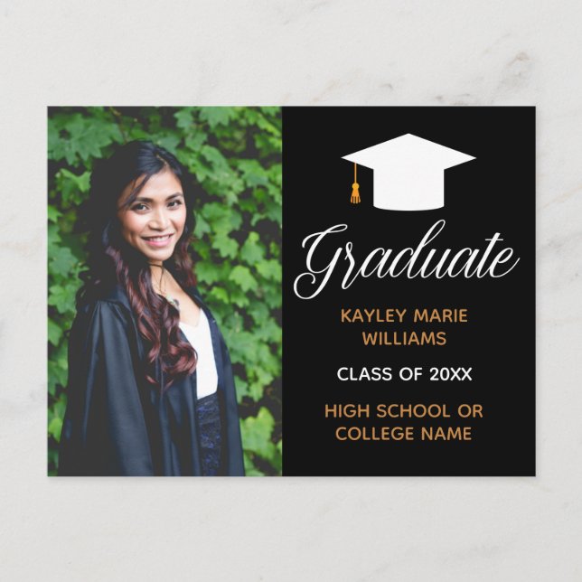Elegant Graduation Photo Black Gold 2024 Graduate Postcard (Front)