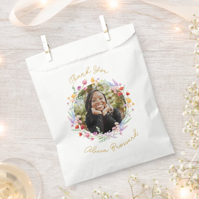 Elegant Graduation Photo Floral Thank You Favour Bag (Clipped)