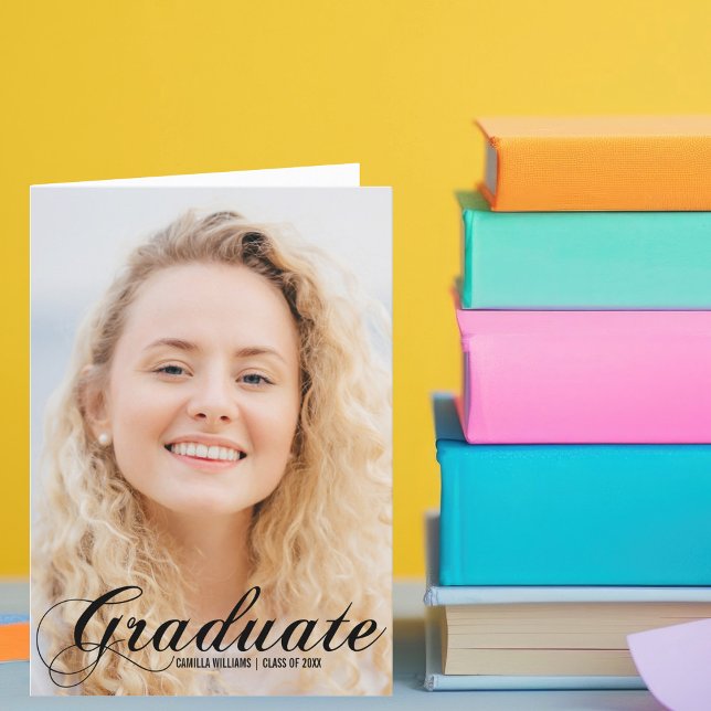 Elegant Graduation Photo Flourish Script Folded Announcement (Creator Uploaded)