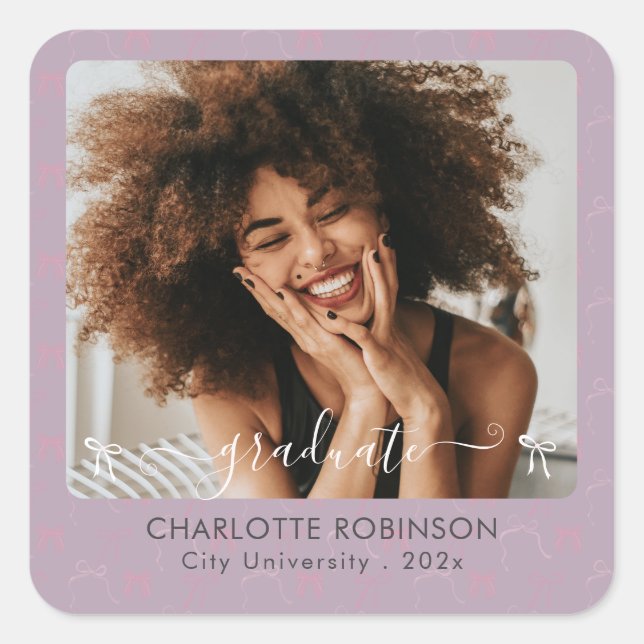 Elegant Graduation Photo Sticker with Pink Bow  (Front)