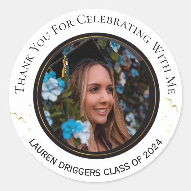 Elegant Graduation Photo  Year Glitter Classic Round Sticker (Front)