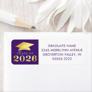 Elegant Graduation Purple Faux Gold Foil 2025 Return Address Label