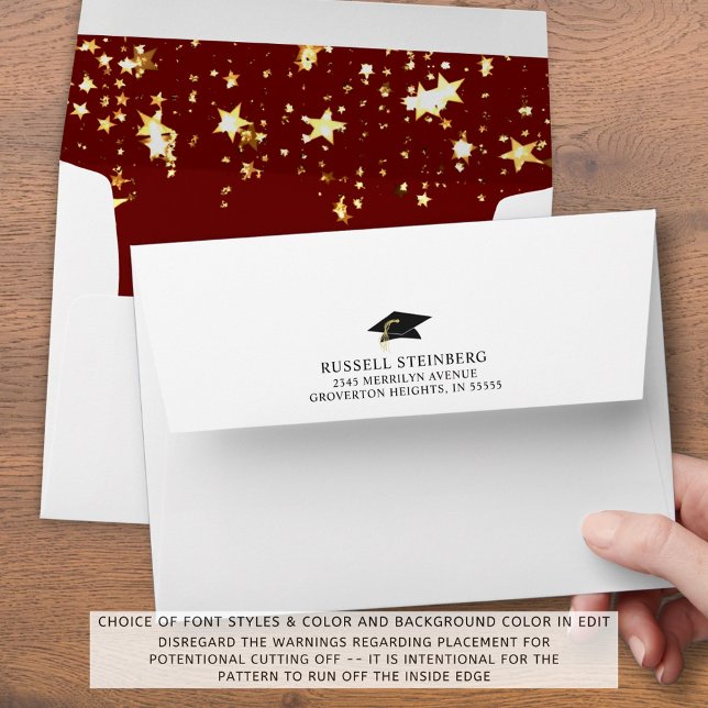 Elegant Graduation Red Gold Stars Return Address Envelope (Creator Uploaded)