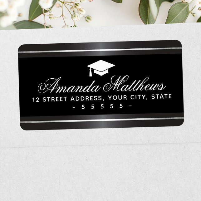 Elegant graduation satin gray faux silver border label (Elegant graduation satin gray faux silver border label)