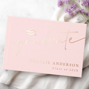 Elegant graduation script graduate cap light pink guest book
