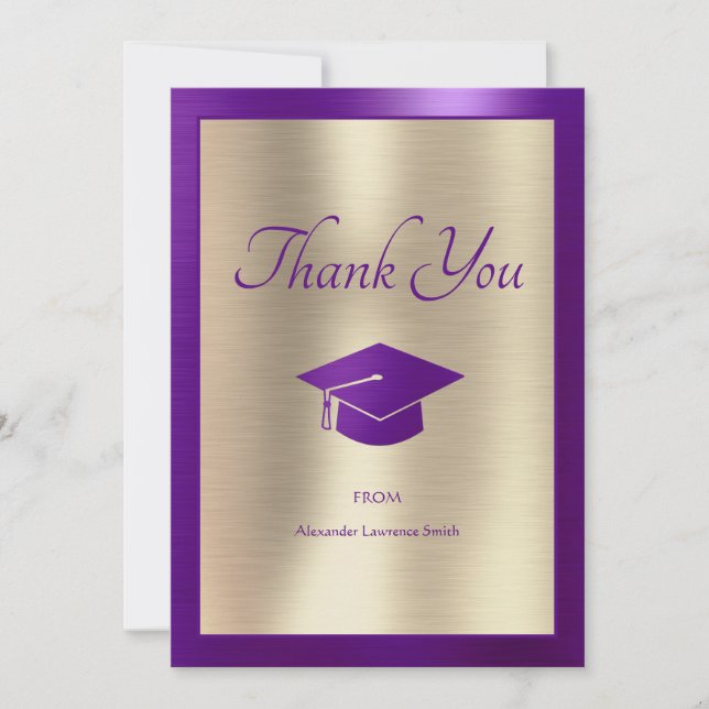 Elegant Graduation Thank You Script Purple Gold (Front)