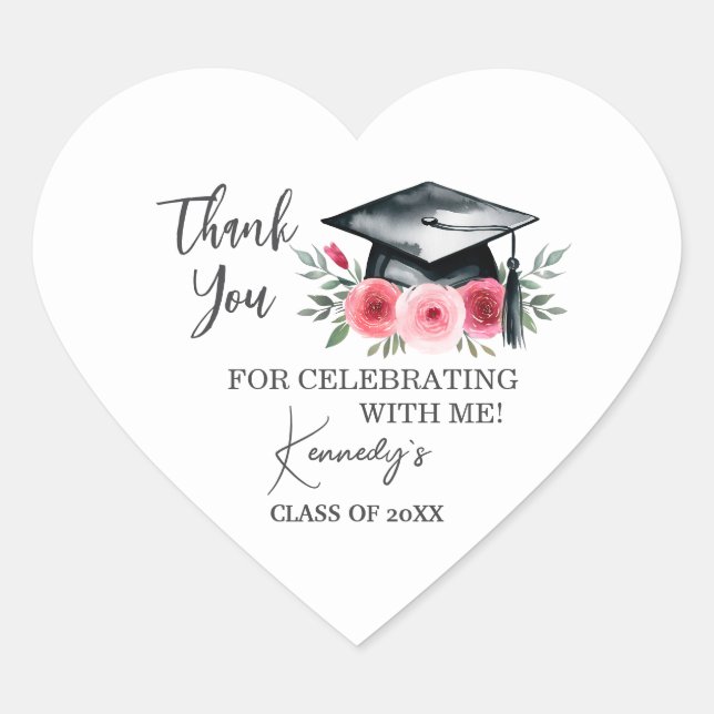 Elegant Graduation Thank You Sticker - Black Cap (Front)