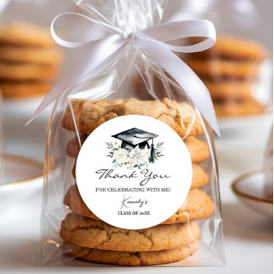 Elegant Graduation Thank You Sticker - Black Cap