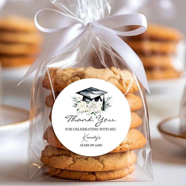 Elegant Graduation Thank You Sticker - Black Cap (Celebrate your achievement in style with this elegant graduation thank-you sticker! 🎓✨ #ClassOf2025)