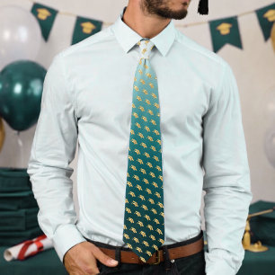 Elegant Graduation Tie Gold Mortarboard Pattern