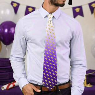 Elegant Graduation Tie Gold Mortarboard Pattern