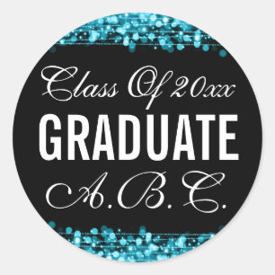 Elegant Graduation Turquoise Lights & Sparkles Classic Round Sticker