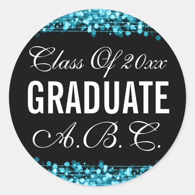 Elegant Graduation Turquoise Lights & Sparkles Classic Round Sticker (Front)
