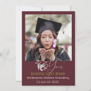 Elegant Graduation white Cap Thanks Script Photo Thank You Card