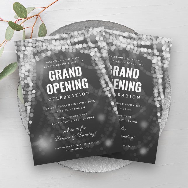 Elegant Grand Opening Business Silver Lights Invitation (Elegant Grand Opening Business Silver Lights Invitation)