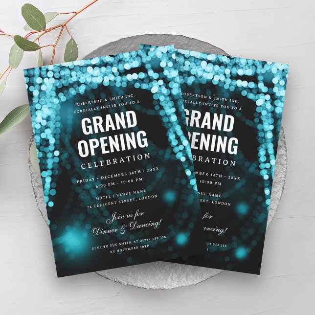 Elegant Grand Opening Business Turquoise Lights Invitation (Elegant Grand Opening Business Turquoise Lights Invitation)
