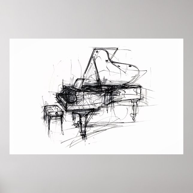 Elegant Grand Piano Portrait - Premium Poster (Front)