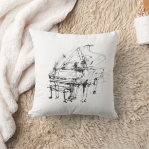Elegant Grand Piano Sketch Cushion