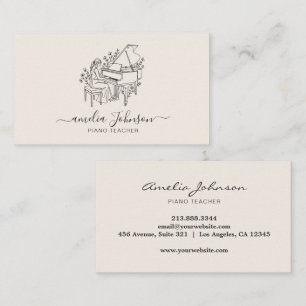 Elegant Grand Piano with Flowers Music Teacher  Business Card
