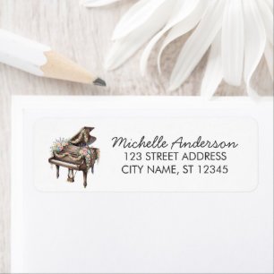 Elegant Grand Piano with Flowers Return Address    Label