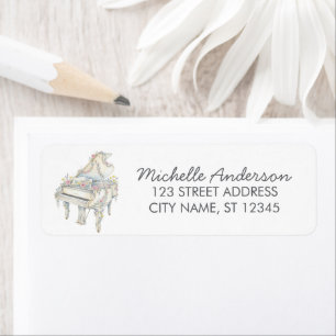 Elegant Grand Piano with Flowers Return Address    Label