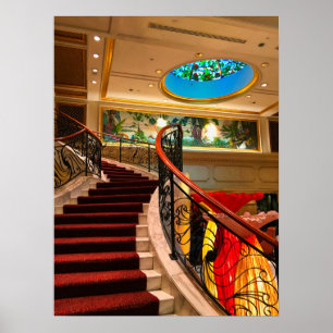 Elegant Grand Staircase with Stained Glass Ceiling Poster