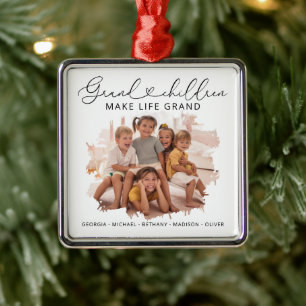 Elegant Grandchildren Photo Christmas Metal Ornament