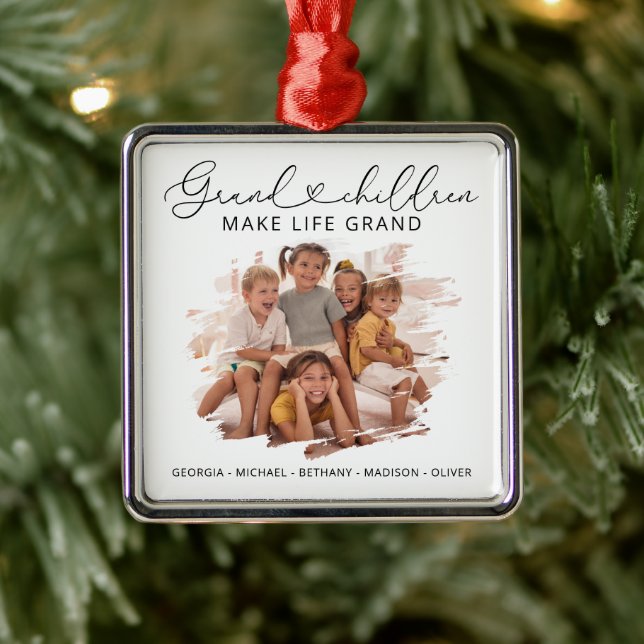 Elegant Grandchildren Photo Christmas Metal Ornament (Tree)