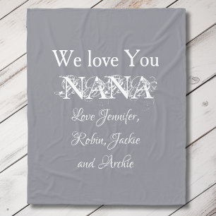 Elegant Grandma Love Nana Custom Family Cute Grey  Fleece Blanket