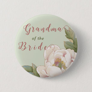 Elegant Grandma of the Bride Sage and Blush Floral 6 Cm Round Badge