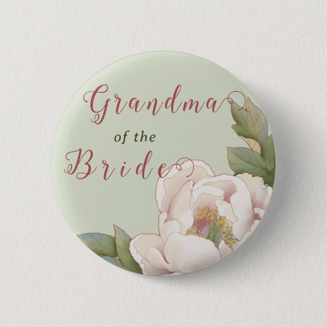 Elegant Grandma of the Bride Sage and Blush Floral 6 Cm Round Badge (Front)