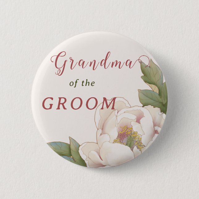 Elegant Grandma of the Groom Blush Pink Floral  Bu 6 Cm Round Badge (Front)