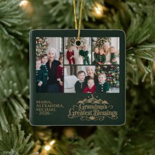 Elegant Grandma’s Greatest Blessings Photo Ceramic Ornament