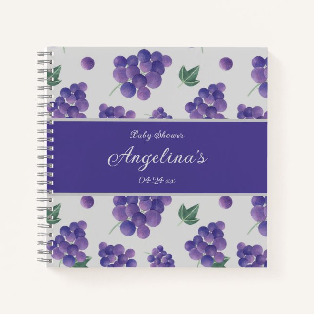 Elegant Grape Baby Shower Gift List Notebook (Front)