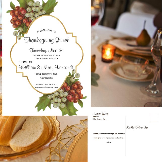 Elegant Grapes & Gold Thanksgiving Foil Post Card (Creator Uploaded)