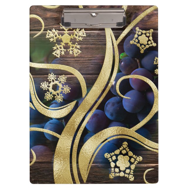 Elegant Grapes With Gold Pattern Clipboard (Front)