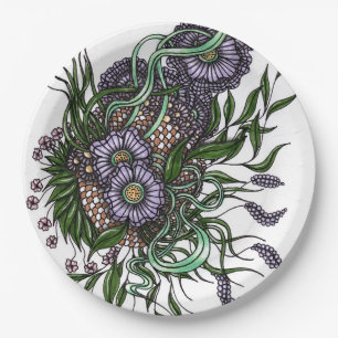 Elegant Graphic Lavender Floral Zentangle Paper Pl Plate