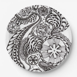Elegant Graphic Paisley Floral Zen Doodle Paper Pl Plate