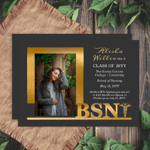 Elegant Graphite Gold BSN Nursing Graduation 2026 Announcement