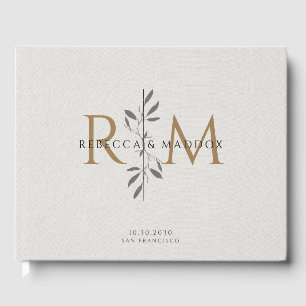Elegant Gray Botanical Monogram Wedding Guest Book