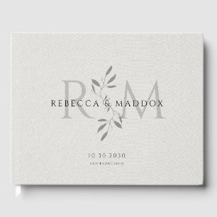 Elegant Gray Botanical Monogram Wedding Guest Book