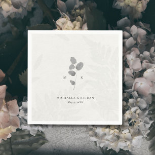 Elegant Gray Botanical Monogram Wedding Napkin