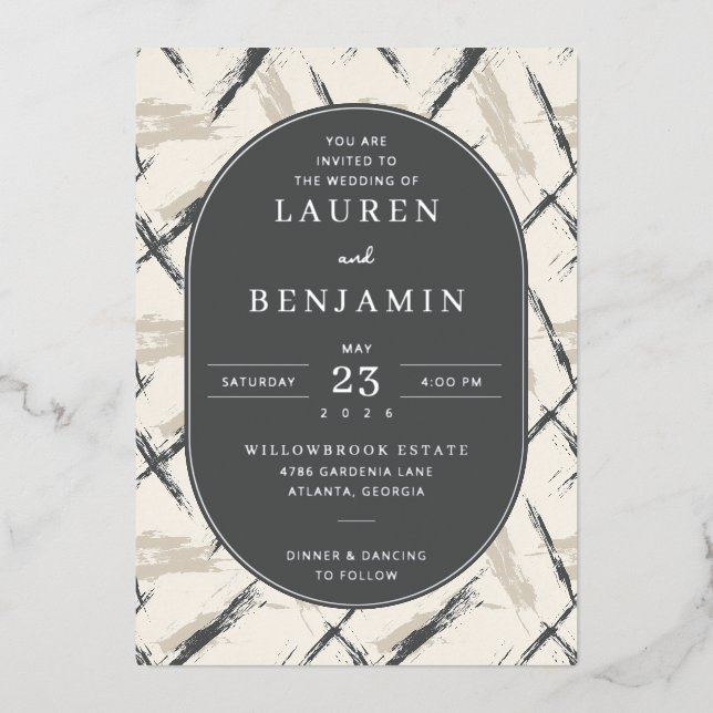 Elegant Gray Brushstroke Wedding Invitation (Front)