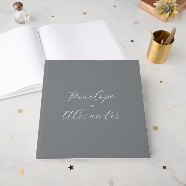 Elegant Gray Calligraphy Guest Book (Front Open)
