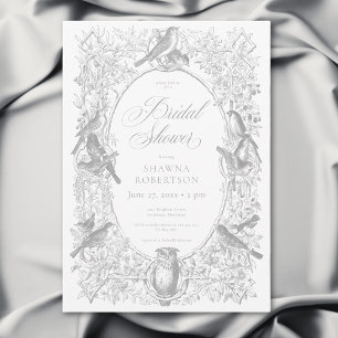 Elegant Gray Chinoiserie Nature & Birds Shower Invitation
