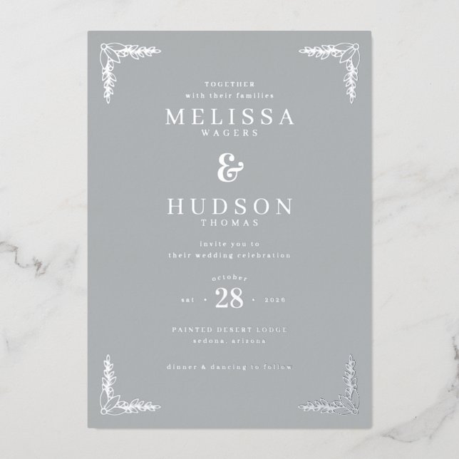 Elegant Gray Floral Wedding Invitation (Front)